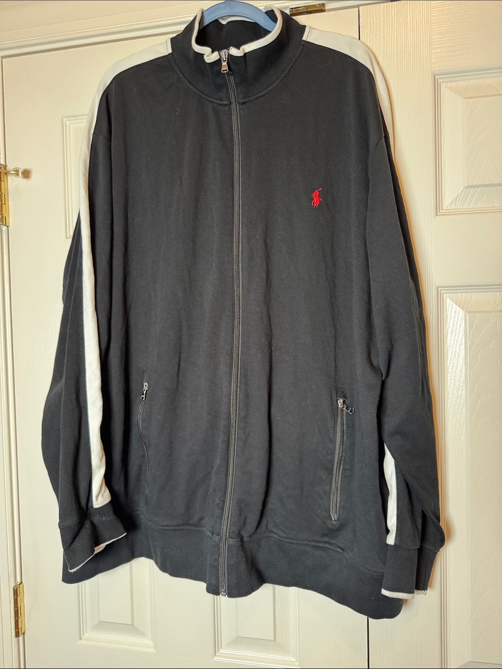 Polo Ralph Lauren Men’s Double-Knit Track Jacket Black White Red Pony 2XLT
